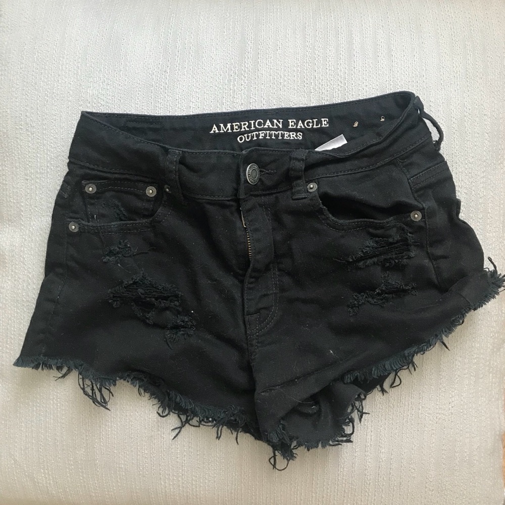 Black denim shorts